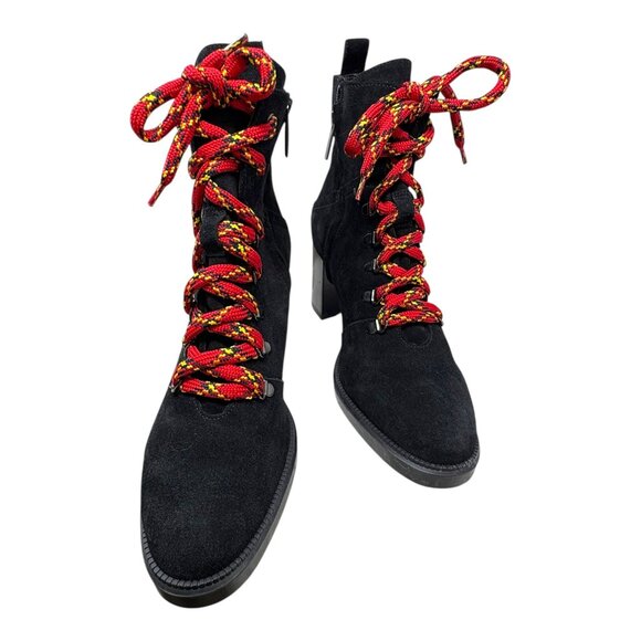 Aquatalia Isotta Black Suede Block Heel Moto Inspired Booties - Picture 7 of 11